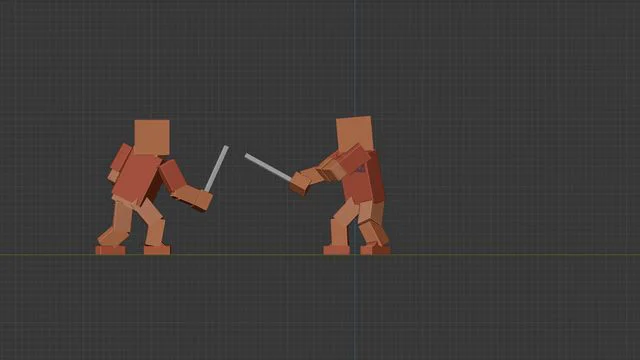 Deux personnages animés en duel dans l'outil d'animation