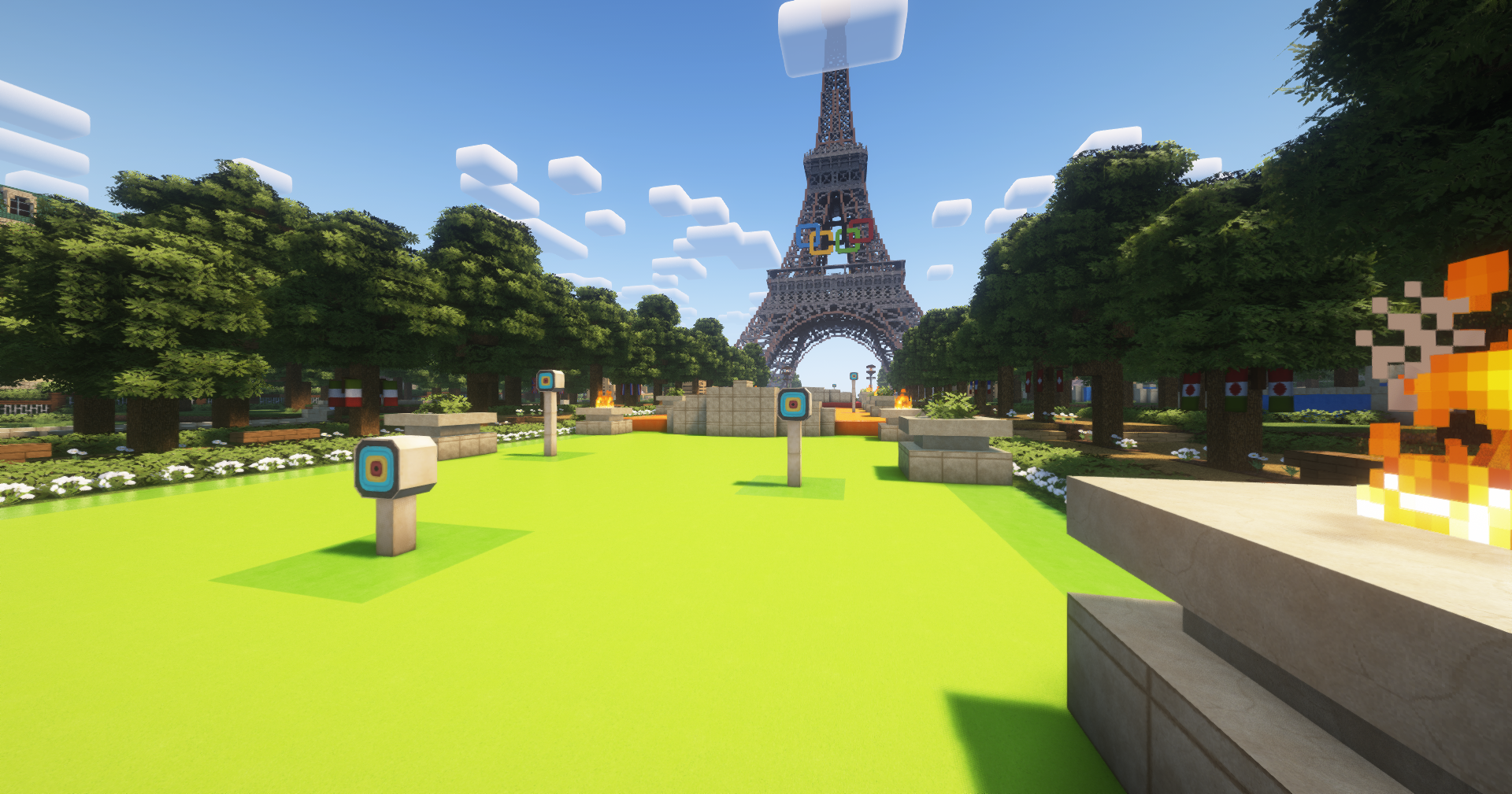 Le tir à l'arc, cibles devant la Tour Eiffel cubique